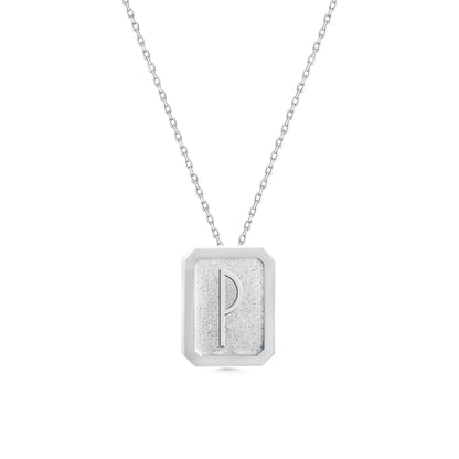 Dikdörtgen P Harfi Gümüş Kolye