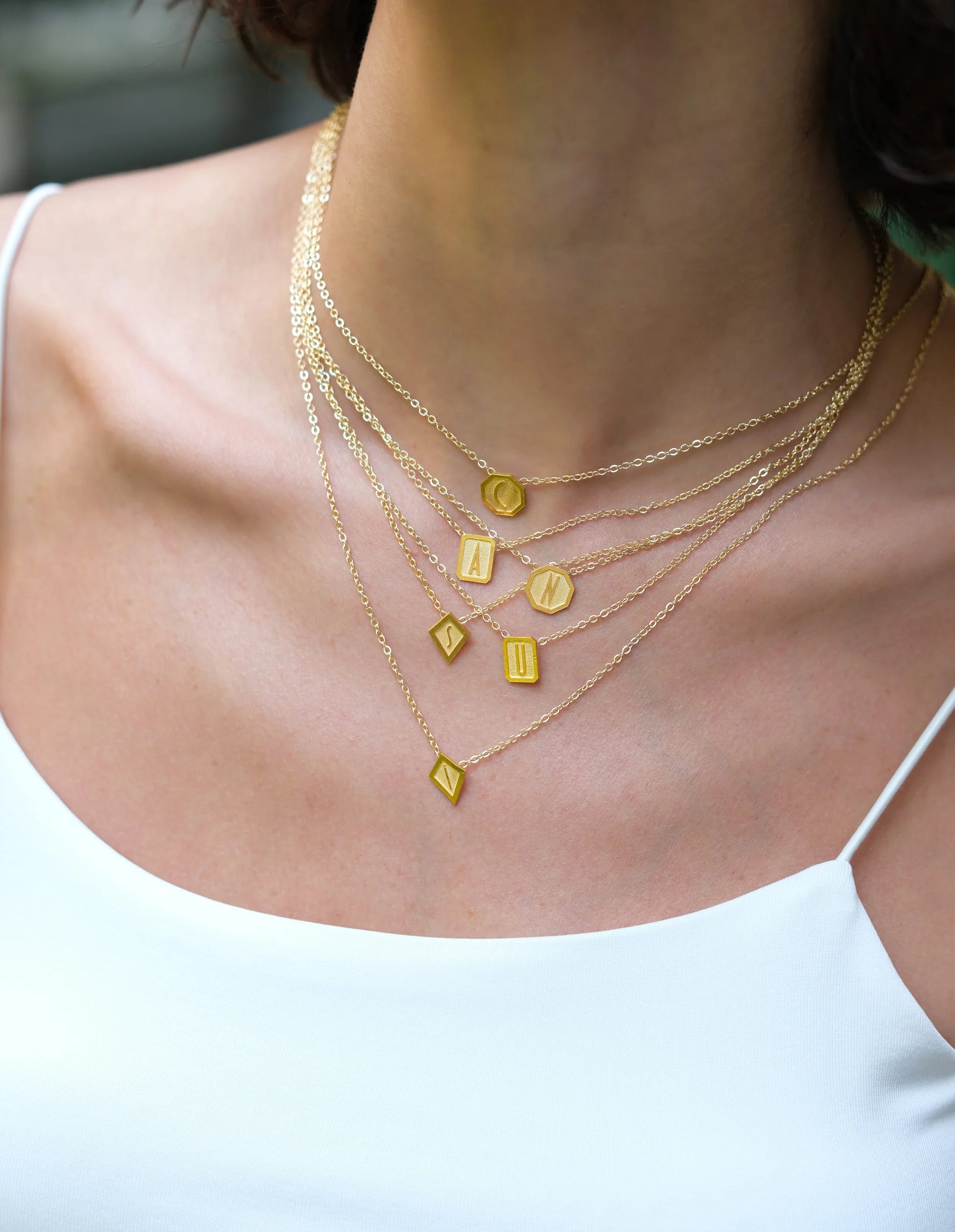 Sekizgen L Harfi Gümüş Kolye